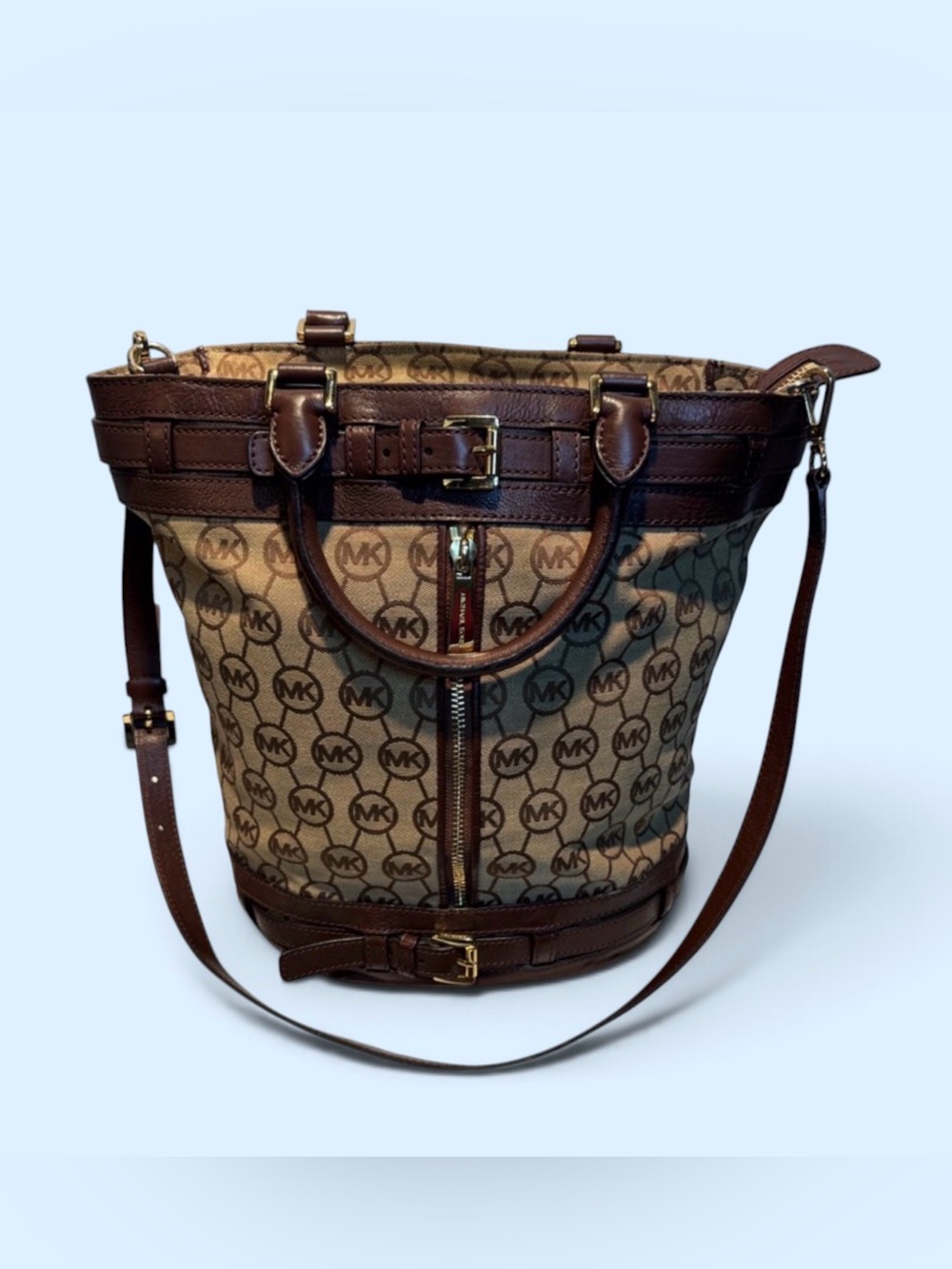 Michael Kors Brown and Tan Signature Canvas Bucket Tote